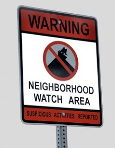 Neighborhood crime watch sign at residential district Georgia, USA.